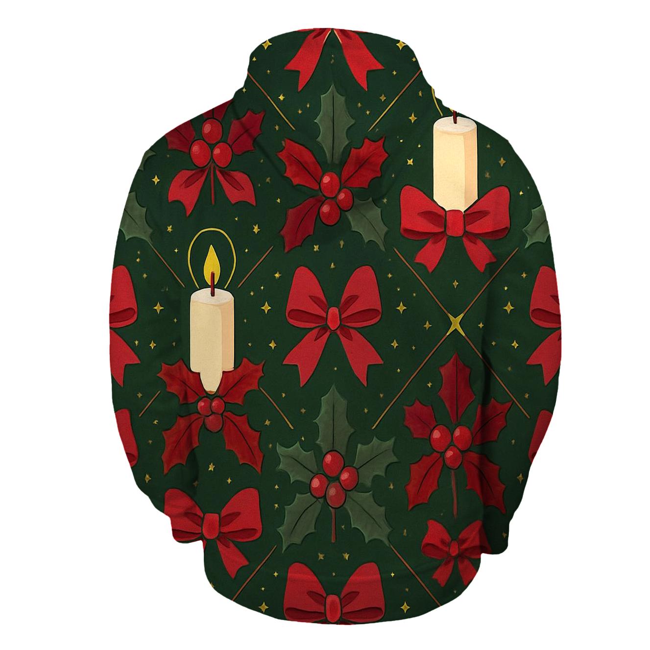 Crimson Holly Candle Lattice On Midnight Green Background pullover hoodies