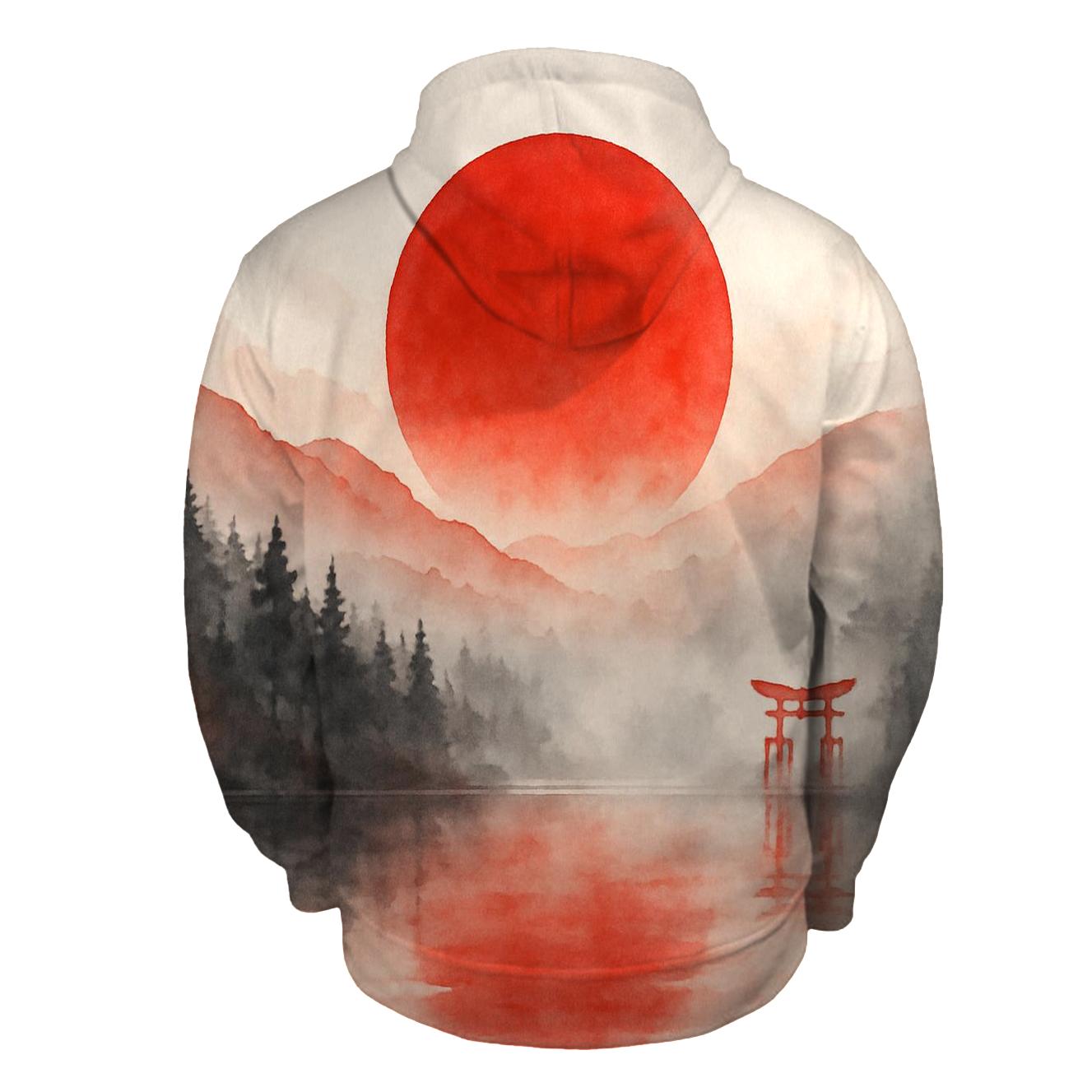 Crimson Sun Over Misty Tori hoodie designs