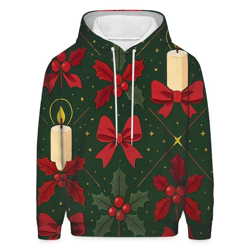 Crimson Holly Candle Lattice On Midnight Green Background premium hoodies