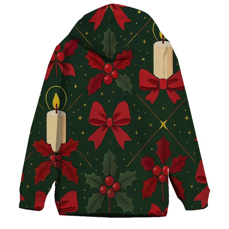 Crimson Holly Candle Lattice On Midnight Green Background premium hoodies