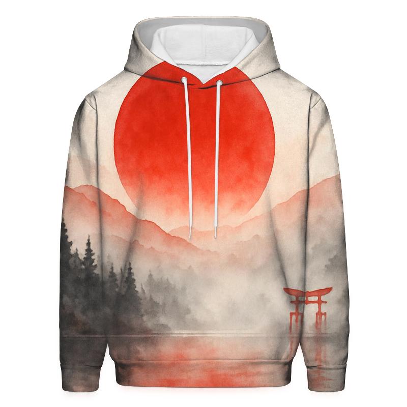 Crimson Sun Over Misty Tori custom hoodies
