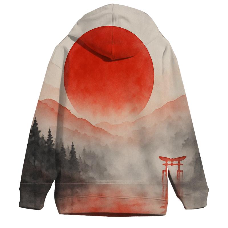 Crimson Sun Over Misty Tori custom hoodies