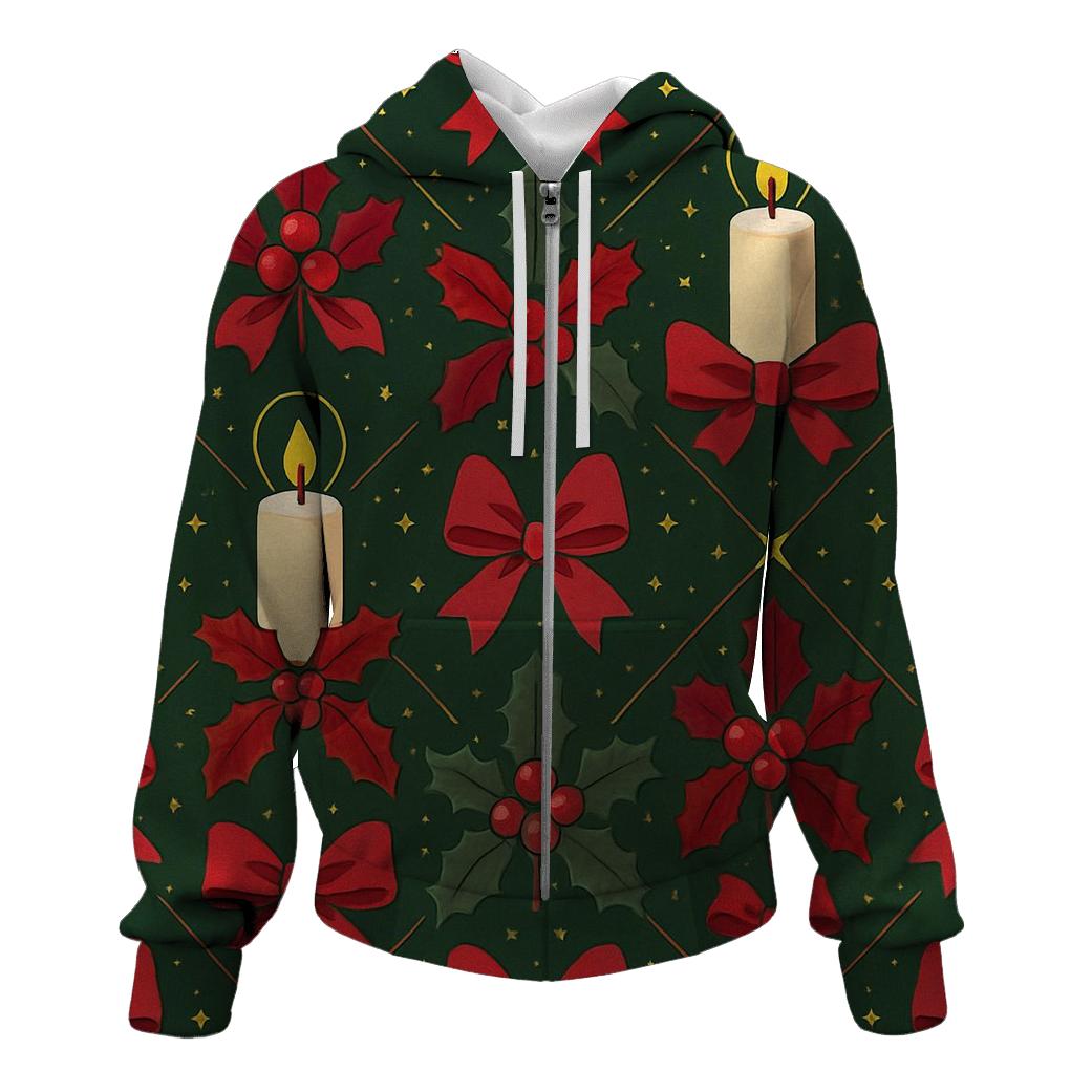 Crimson Holly Candle Lattice On Midnight Green Background custom hoodies
