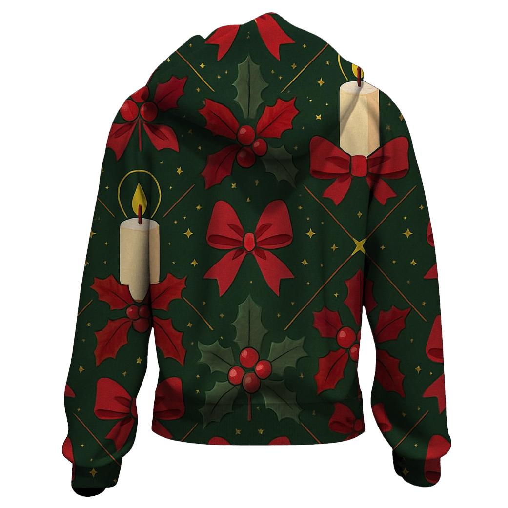 Crimson Holly Candle Lattice On Midnight Green Background custom hoodies