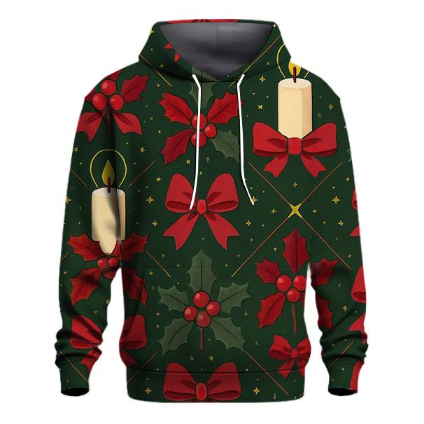 Crimson Holly Candle Lattice On Midnight Green Background premium hoodies