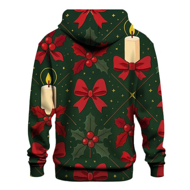 Crimson Holly Candle Lattice On Midnight Green Background premium hoodies
