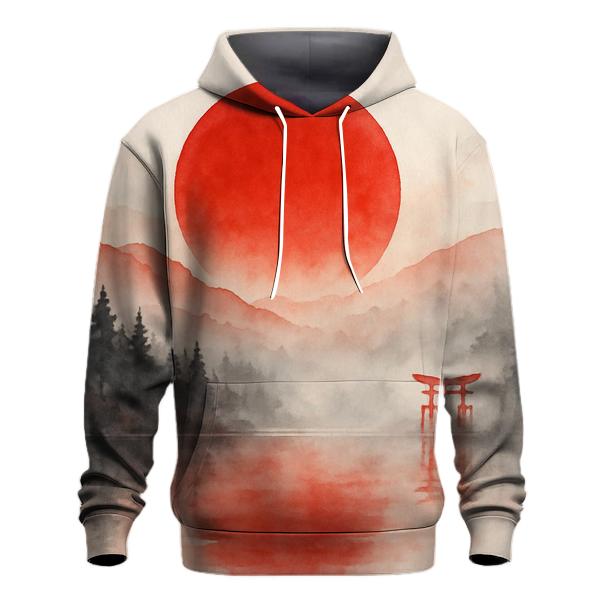 Crimson Sun Over Misty Tori zip-up hoodies