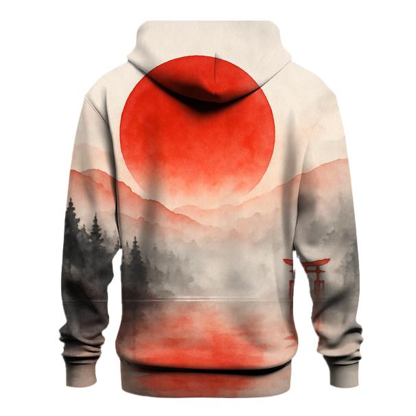 Crimson Sun Over Misty Tori zip-up hoodies