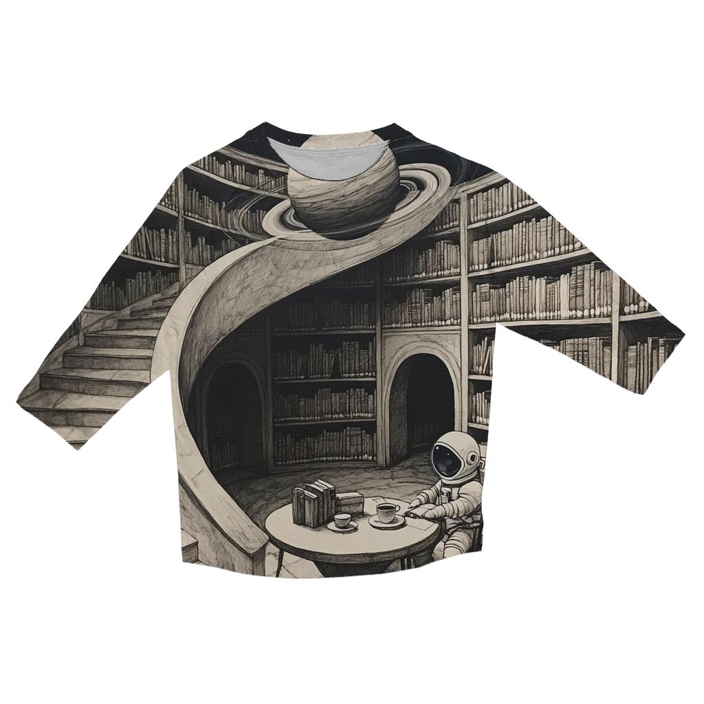 M C Escher Inspired Library Of Planets And Stairways fashion 3/4 sleeve shirts
