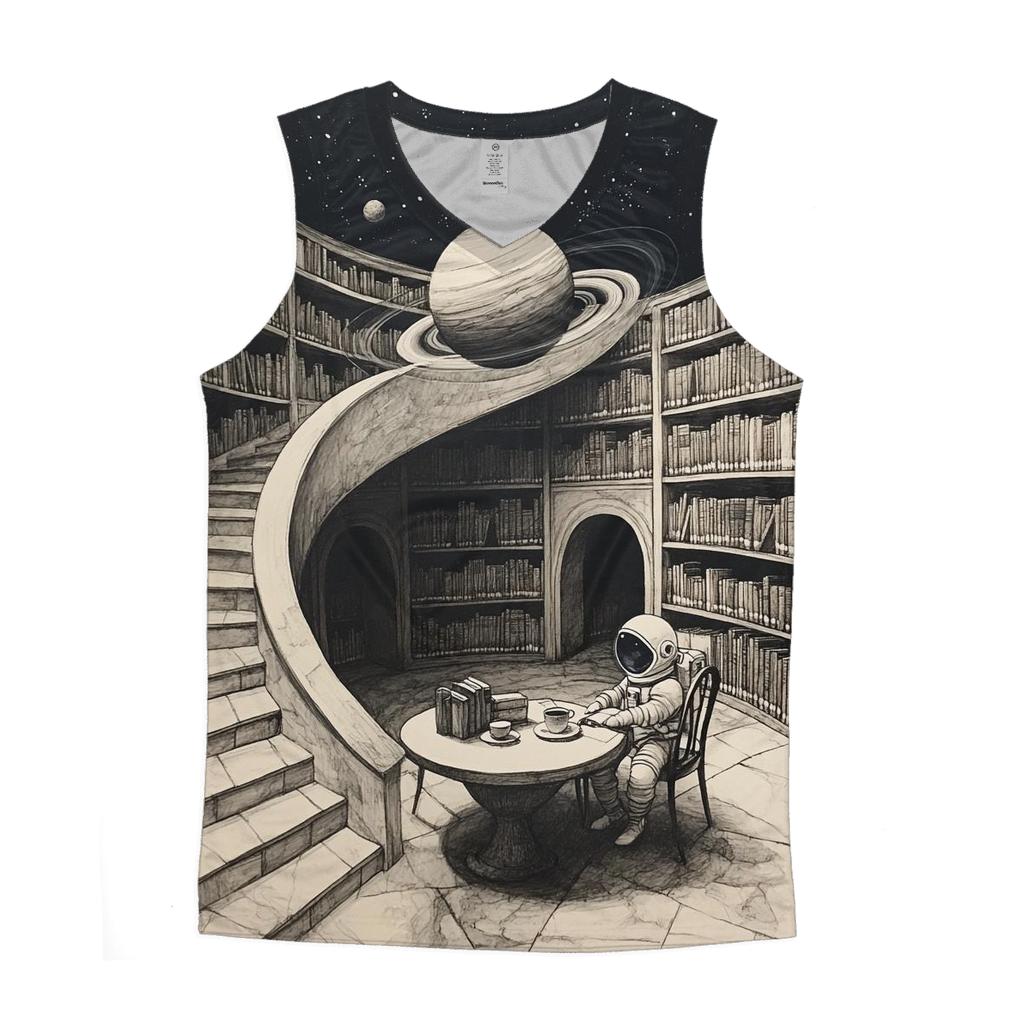 M C Escher Inspired Library Of Planets And Stairways stylish racerback tanks