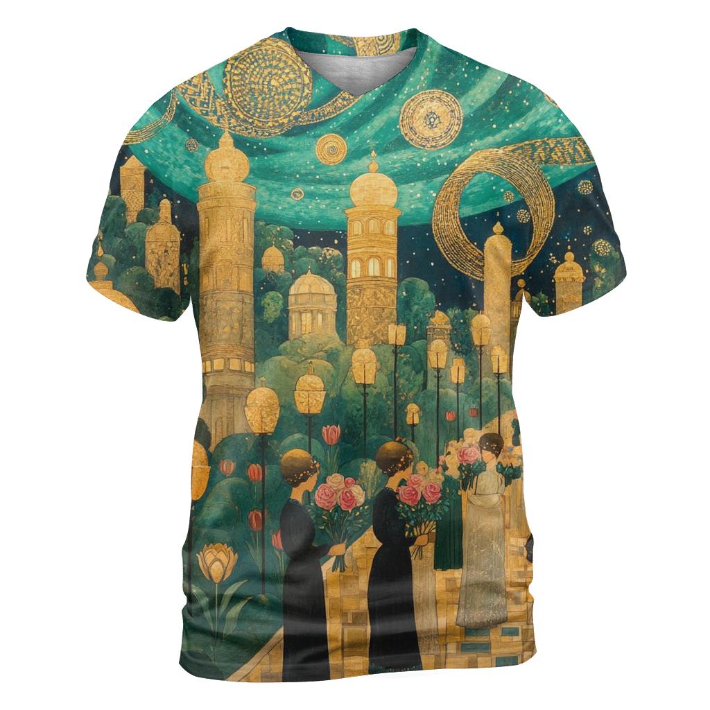 Gustav Klimt Inspired Aurora Garden Festival artistic all-over print tops