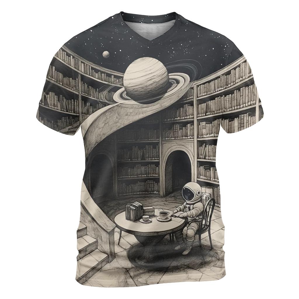 M C Escher Inspired Library Of Planets And Stairways artistic all-over print tops