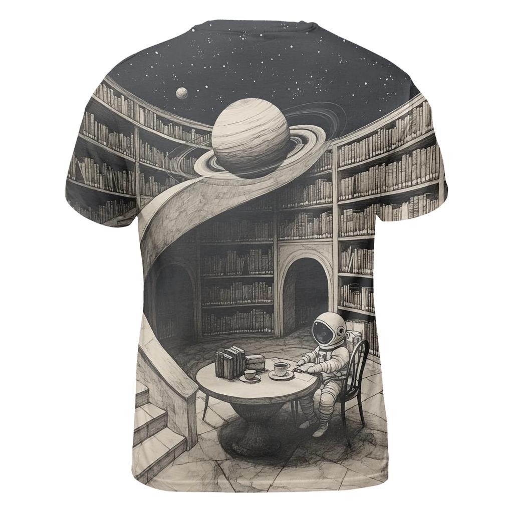 M C Escher Inspired Library Of Planets And Stairways artistic all-over print tops