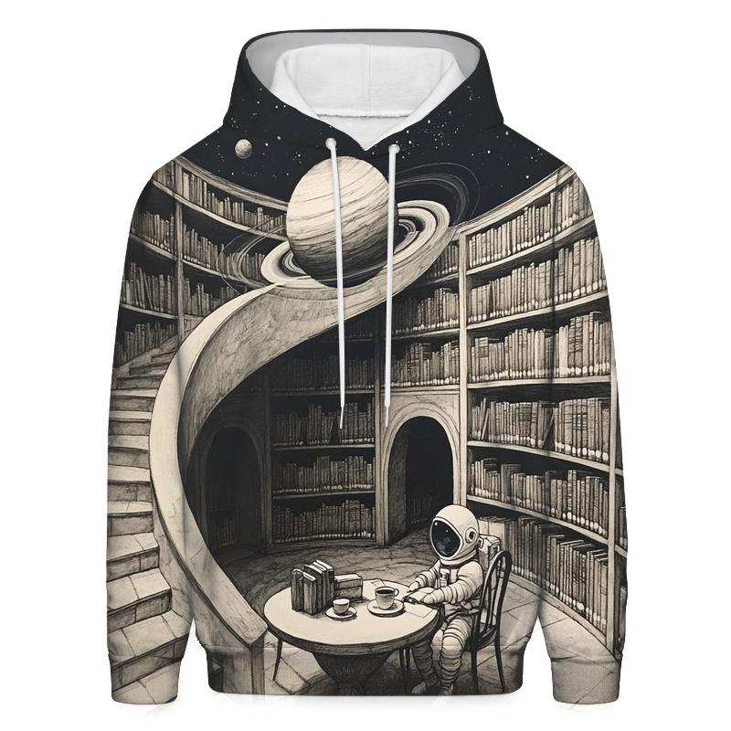 M C Escher Inspired Library Of Planets And Stairways designer hoodies