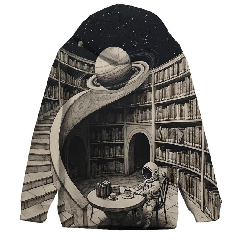 M C Escher Inspired Library Of Planets And Stairways designer hoodies