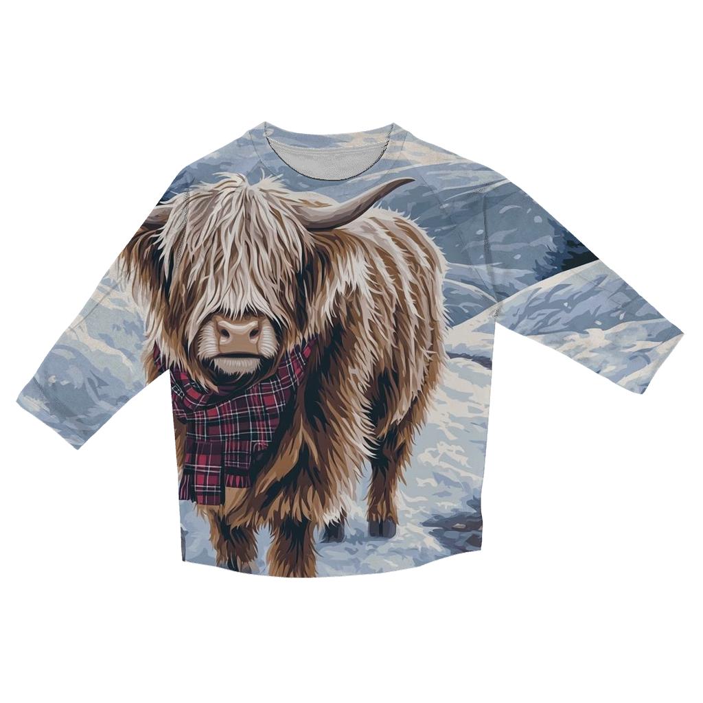 Snowy Cairn Trail Highland Cow Guide fashion 3/4 sleeve shirts