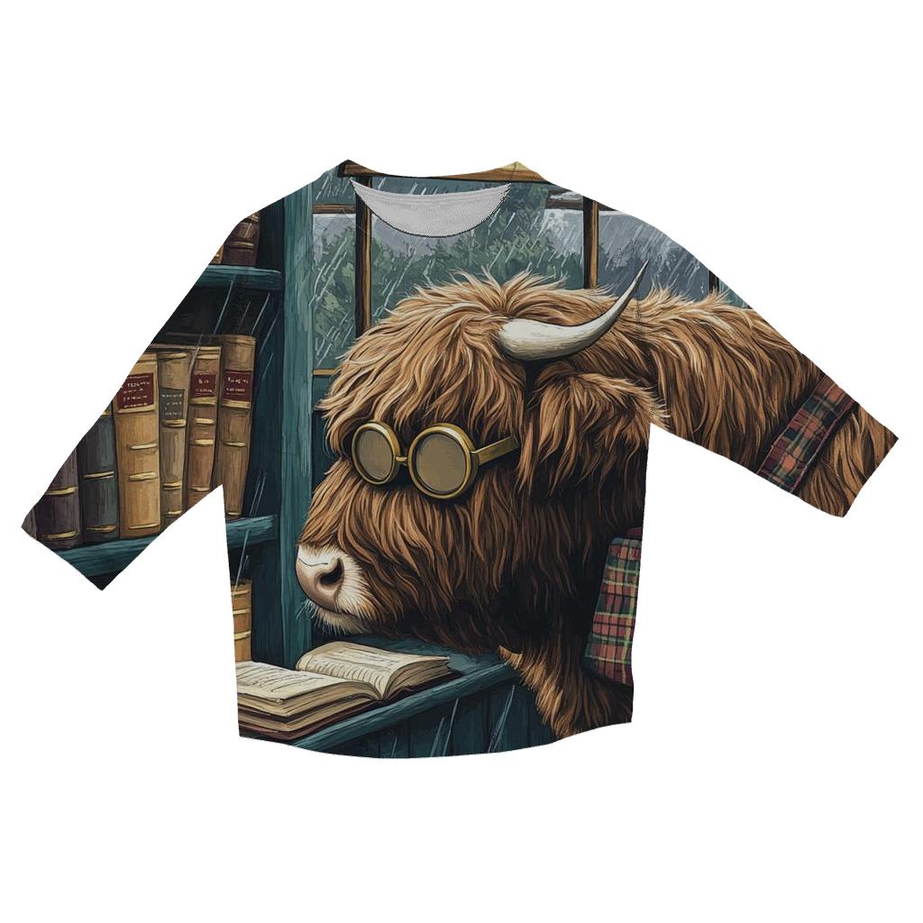 Highland Cow Bookshop Shelf Explorer designer 3/4 sleeve blouses