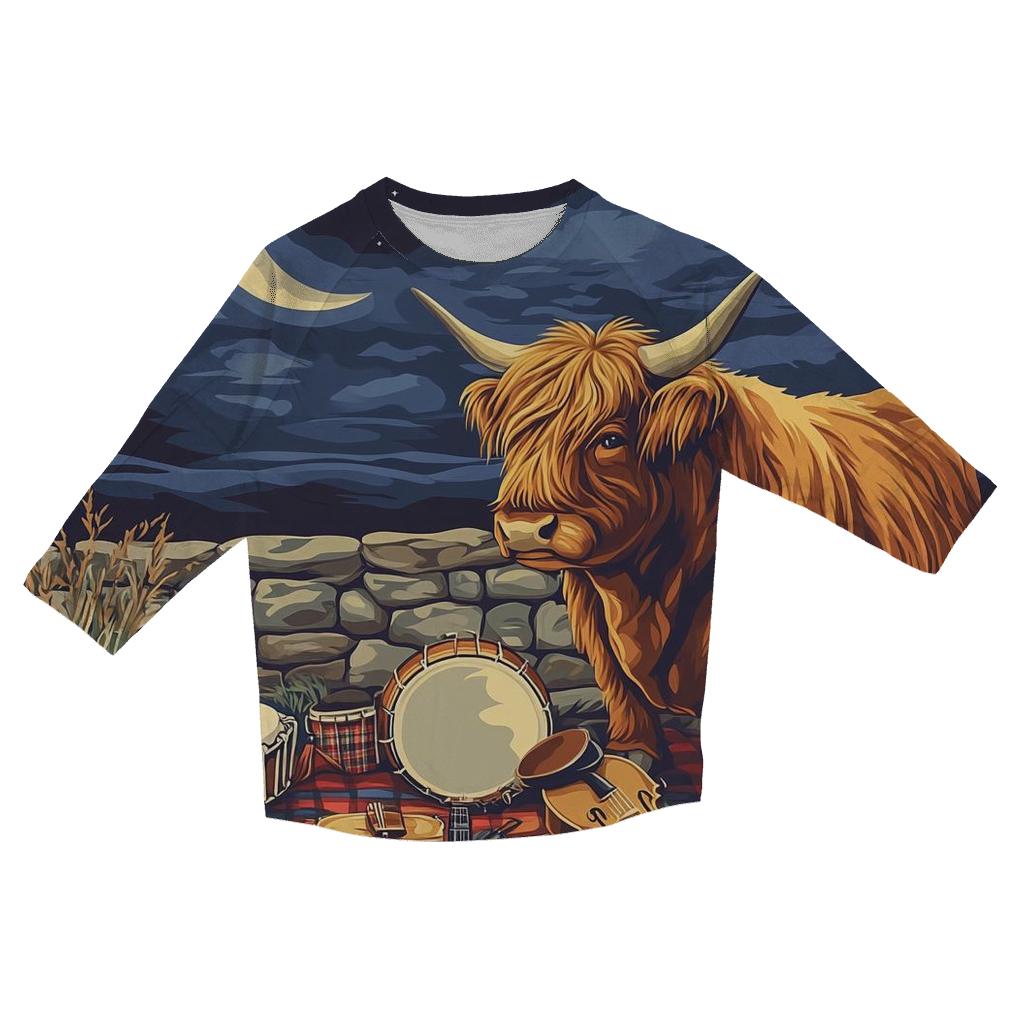 Highland Cow Music Session By The Stone Wall designer 3/4 sleeve blouses