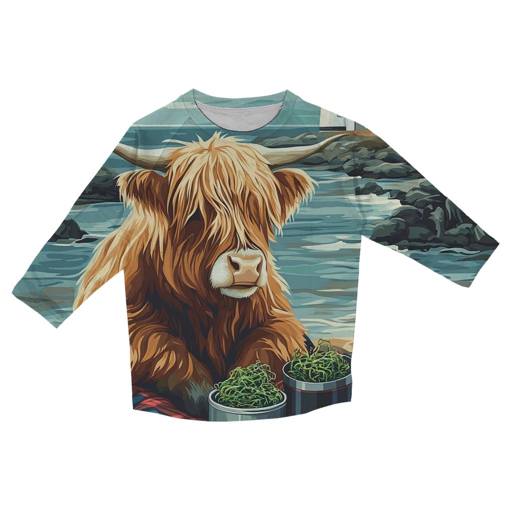Highland Cow Lighthouse Picnic At Low Tide custom 3/4 sleeve shirts