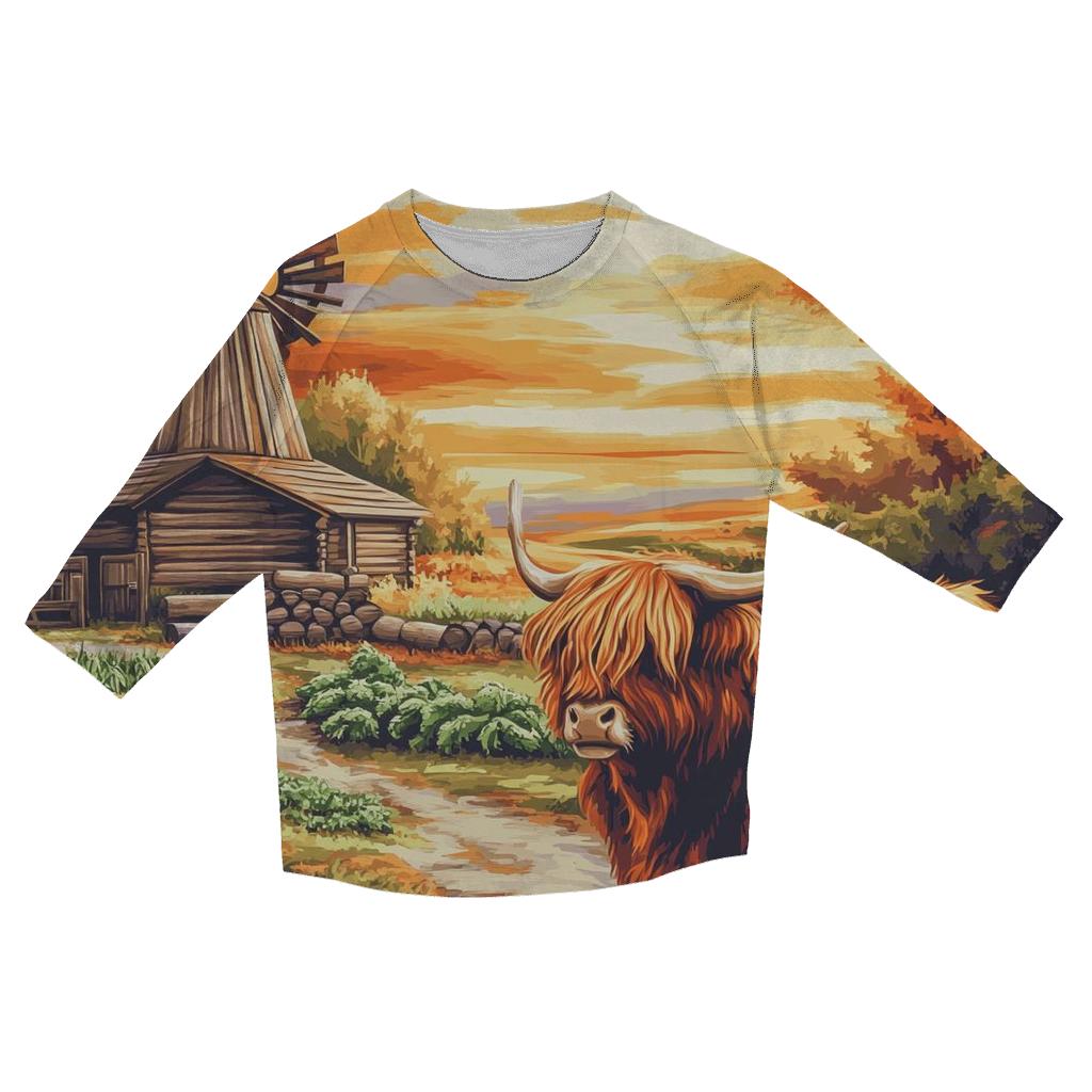 Highland Cow Windmill Croft Evening fashion 3/4 sleeve shirts