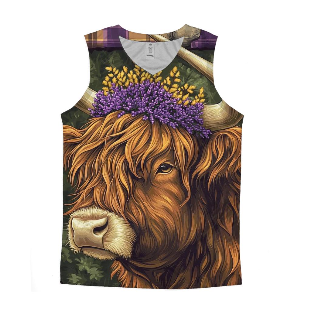 Heather Crown Highland Cow Portrait casual summer tank tops