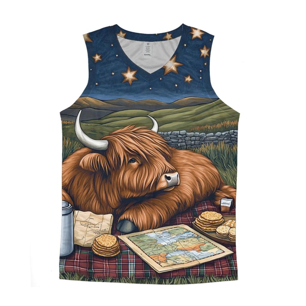 Stargazing Picnic, Highland Cow Style trendy fitted tank tops