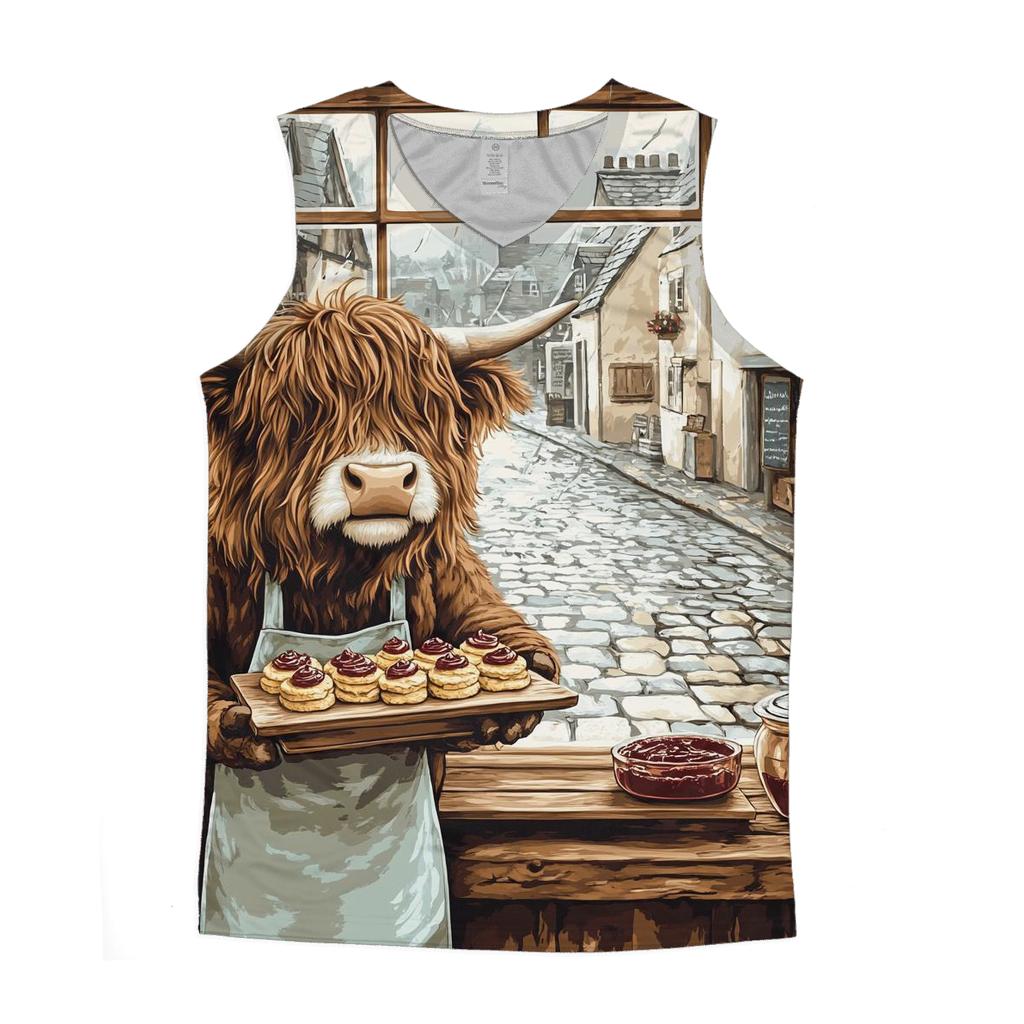 Highland Cow Bakery Window Helper casual summer tank tops