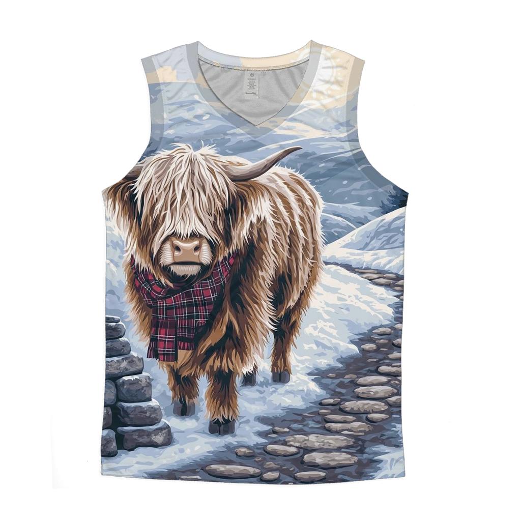 Snowy Cairn Trail Highland Cow Guide personalized athletic tanks