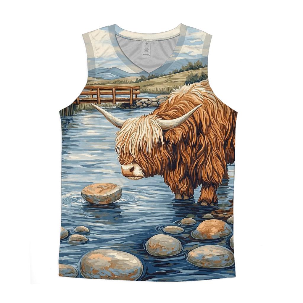 Highland Cow River Stone Skipping casual summer tank tops
