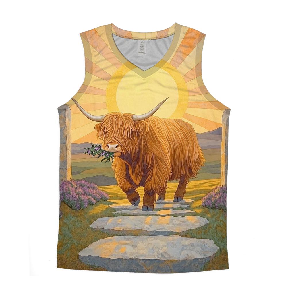 Highland Cow In The Standing Stones Sunrise stylish racerback tanks