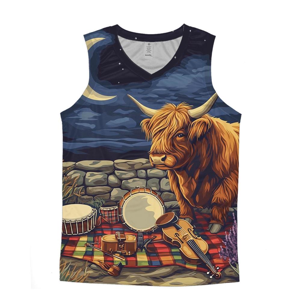 Highland Cow Music Session By The Stone Wall casual summer tank tops