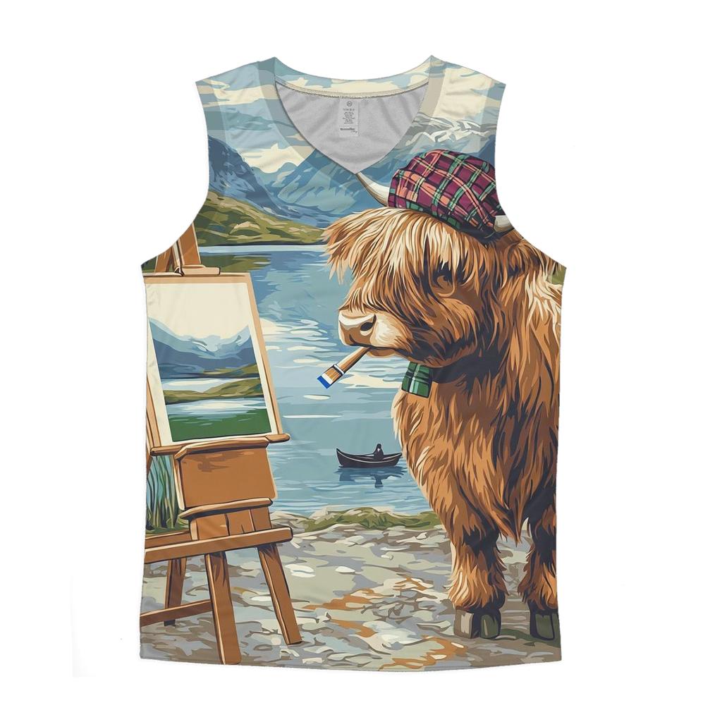 Highland Cow Postcard Painter Of The Loch stylish racerback tanks