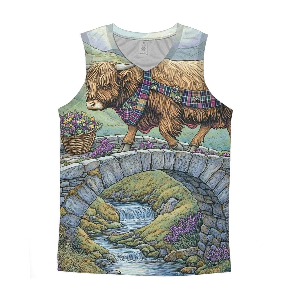 Highland Cow Bridge Crossing With Heather Steps custom tank tops
