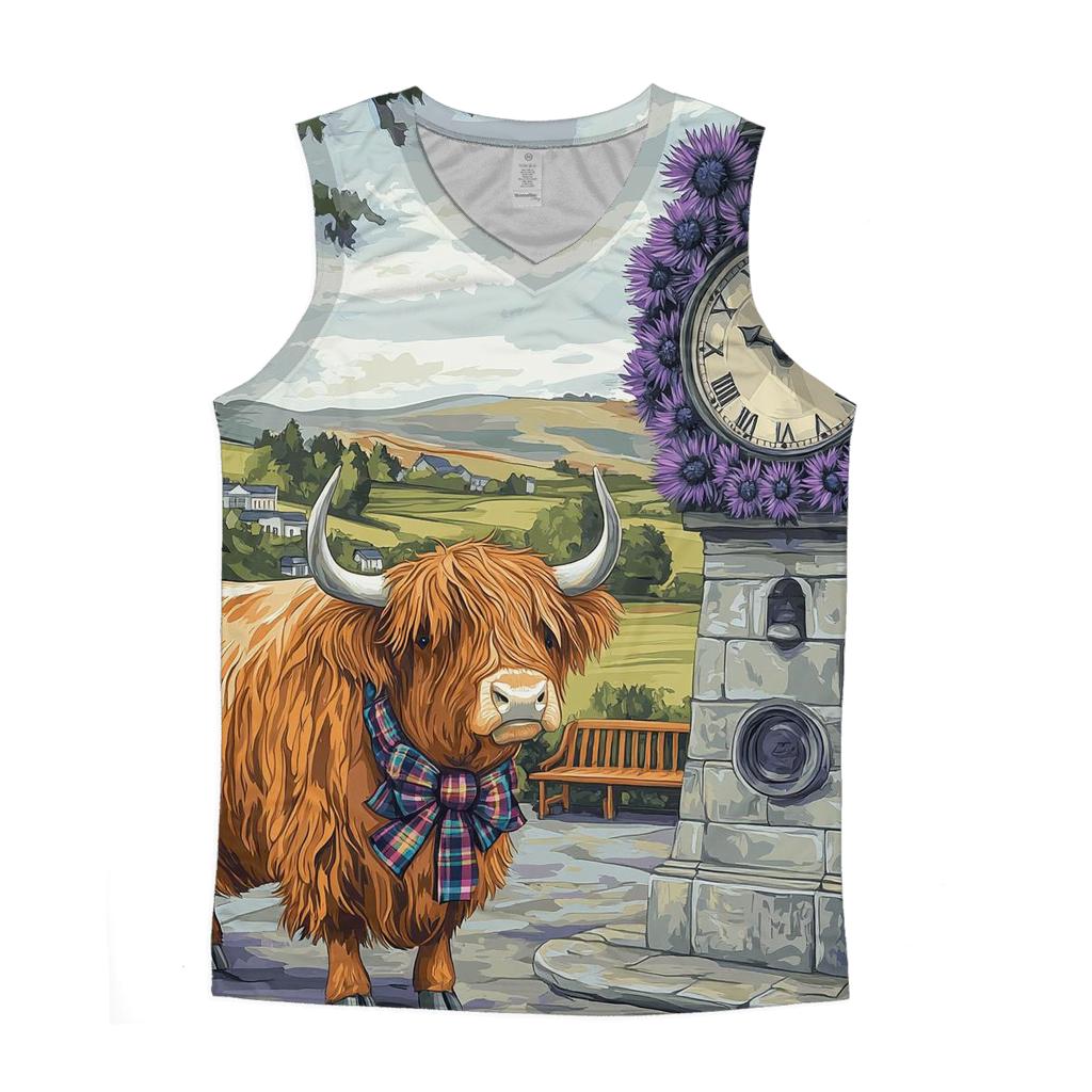 Highland Cow And The Thistle Clocktower personalized athletic tanks