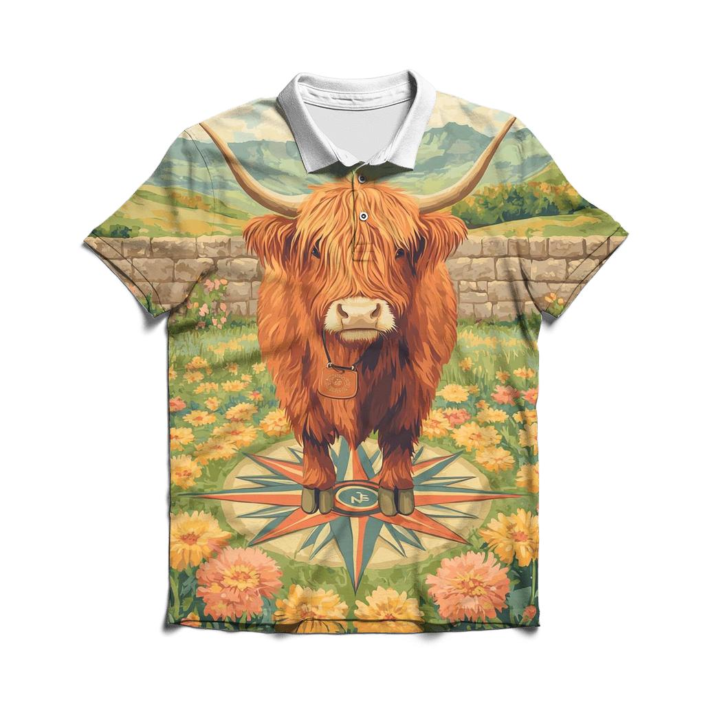 Highland Cow Compass Rose Meadow custom polo shirts