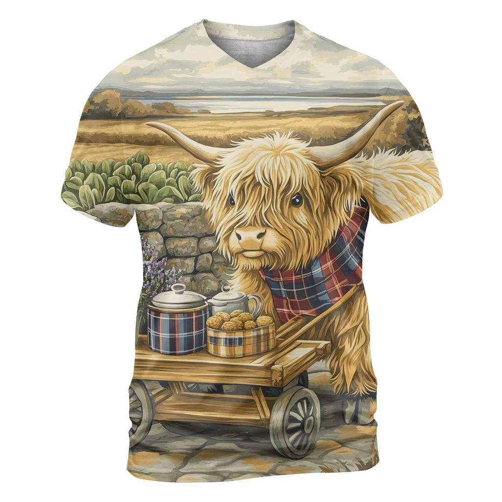 Tea Cart With Highland Cow Companion vibrant all-over design tees