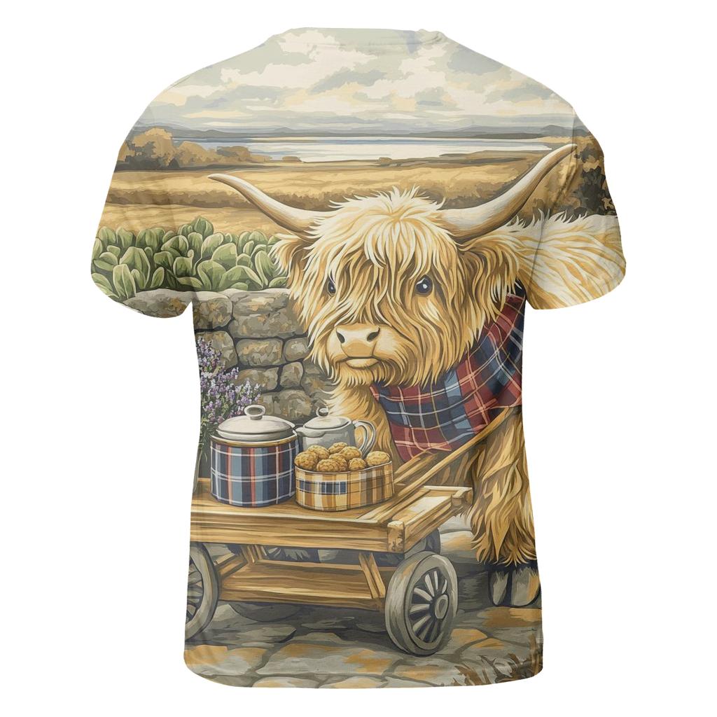 Tea Cart With Highland Cow Companion vibrant all-over design tees