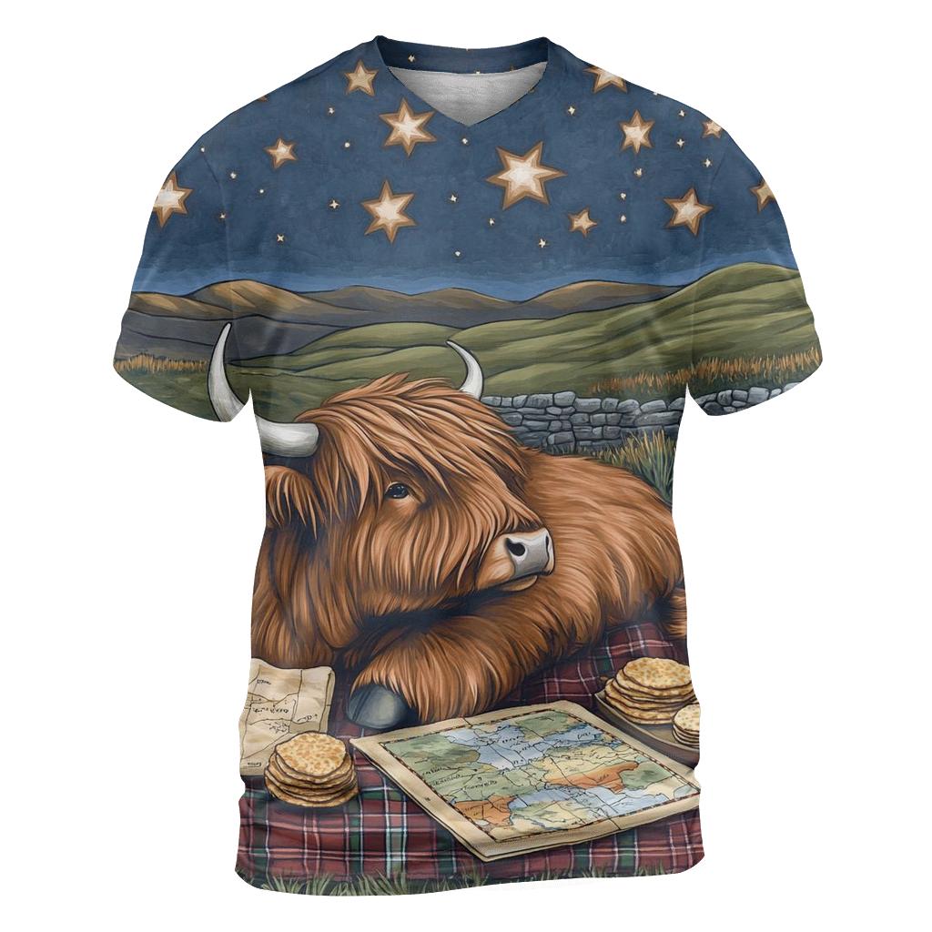 Stargazing Picnic, Highland Cow Style custom all-over print shirts
