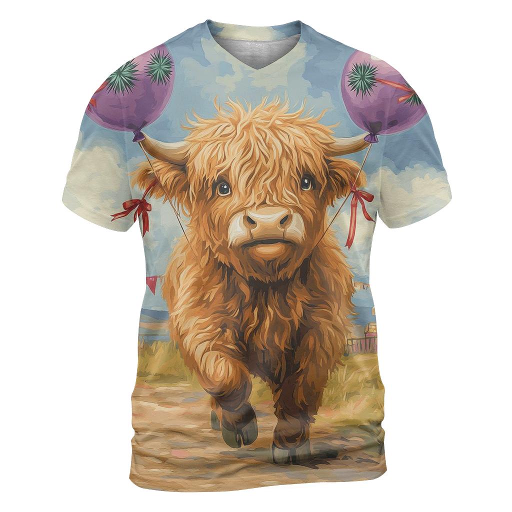 Highland Cow And The Floating Thistle Balloons trendy printed shirt styles