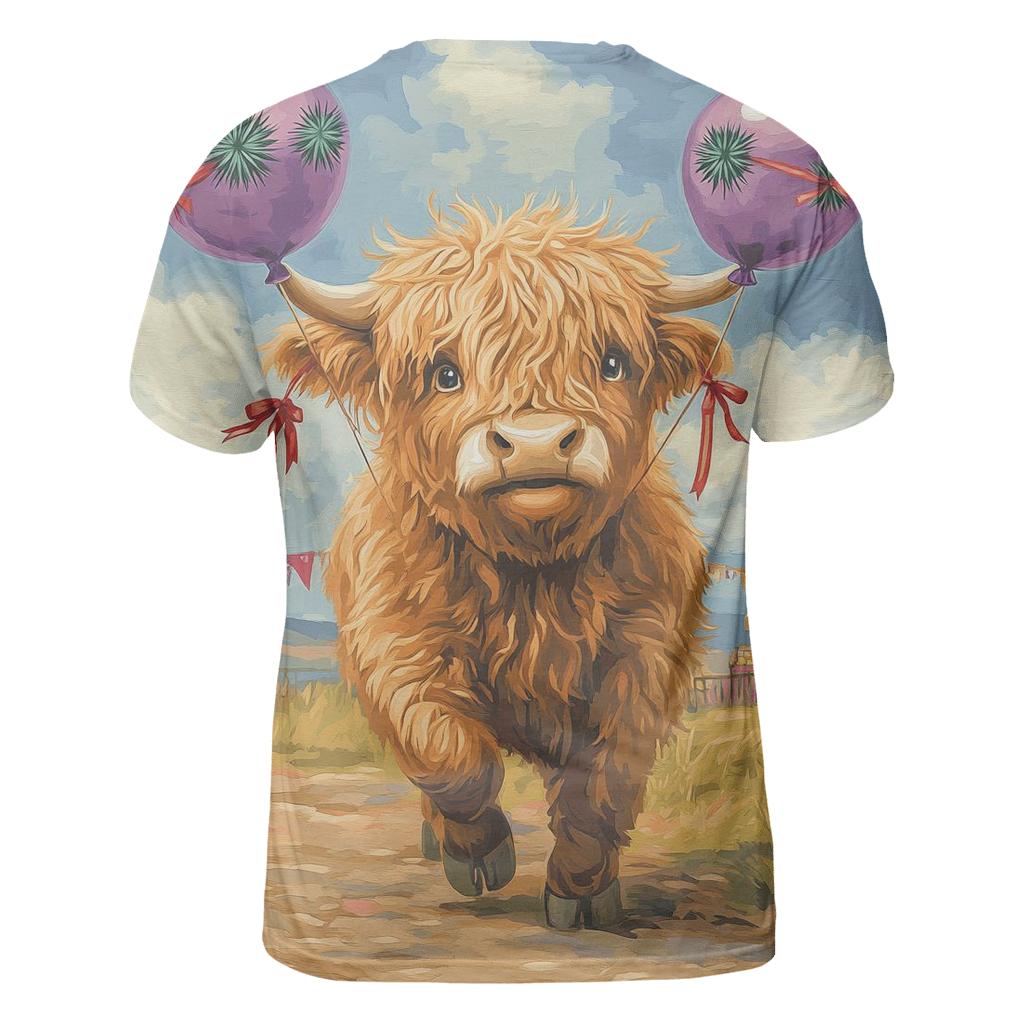 Highland Cow And The Floating Thistle Balloons trendy printed shirt styles