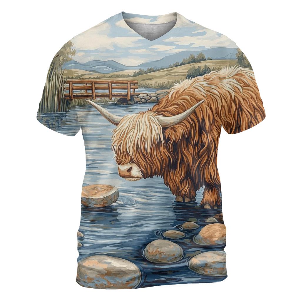 Highland Cow River Stone Skipping unique graphic print tees