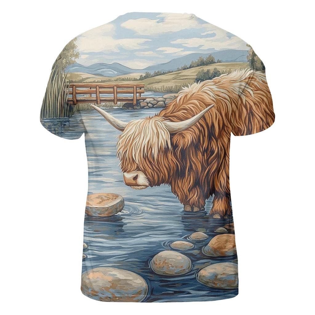 Highland Cow River Stone Skipping unique graphic print tees