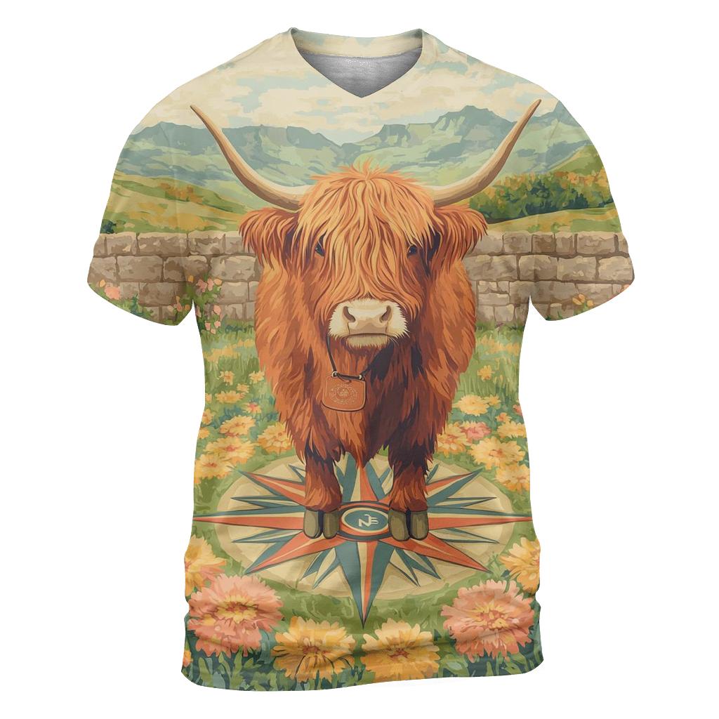 Highland Cow Compass Rose Meadow trendy printed shirt styles