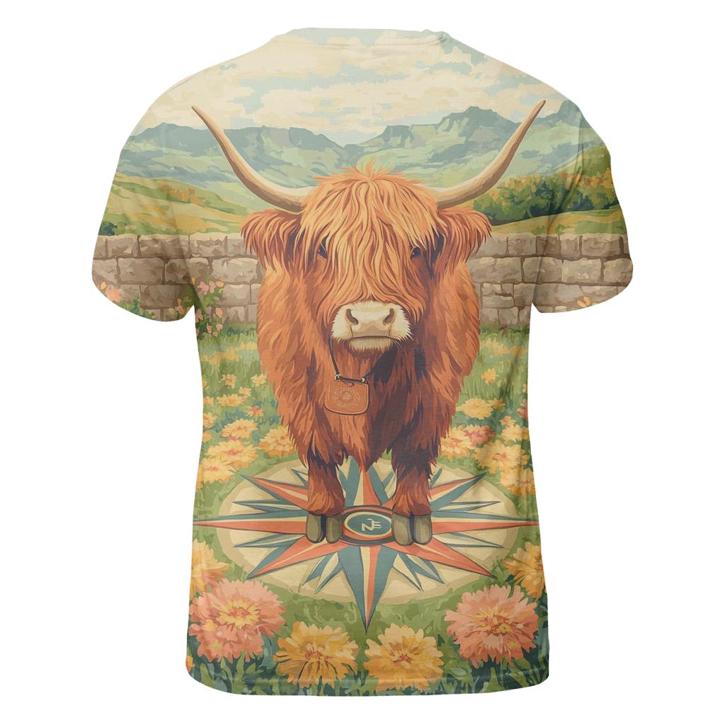 Highland Cow Compass Rose Meadow trendy printed shirt styles