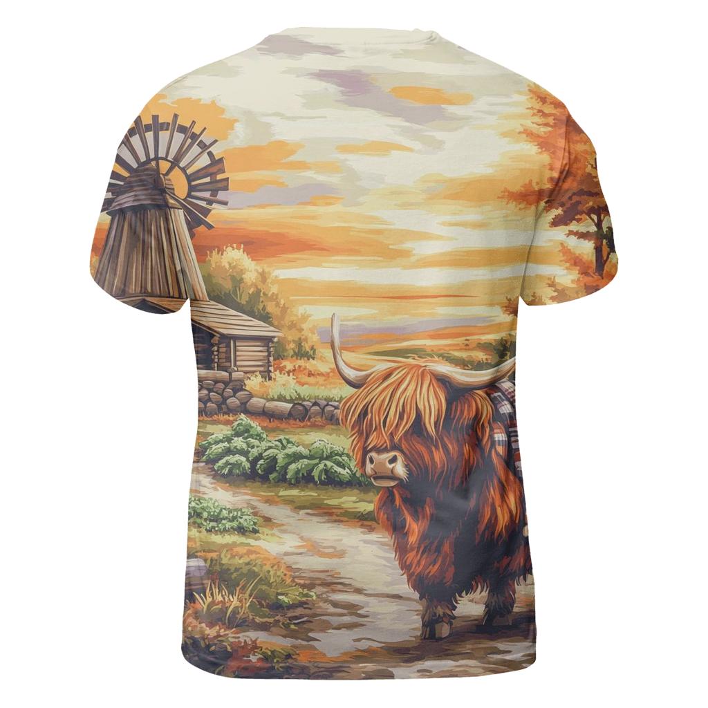 Highland Cow Windmill Croft Evening designer pattern shirts