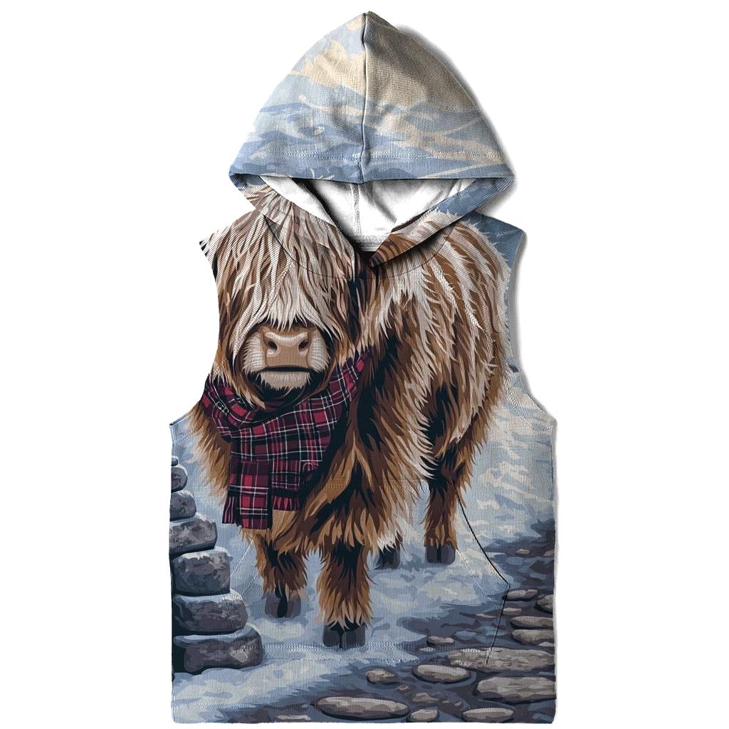 Snowy Cairn Trail Highland Cow Guide zip-up hoodies
