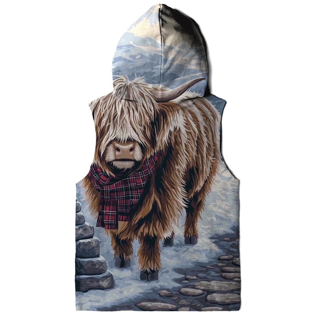 Snowy Cairn Trail Highland Cow Guide zip-up hoodies