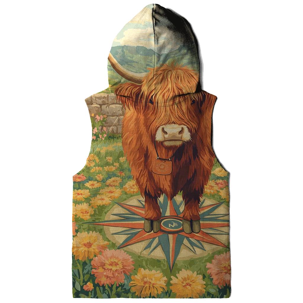 Highland Cow Compass Rose Meadow embroidered hoodies