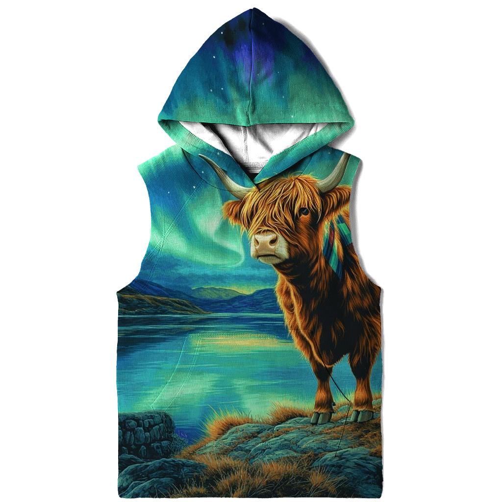 Highland Cow Under The Aurora Tartan Sky hoodie trends