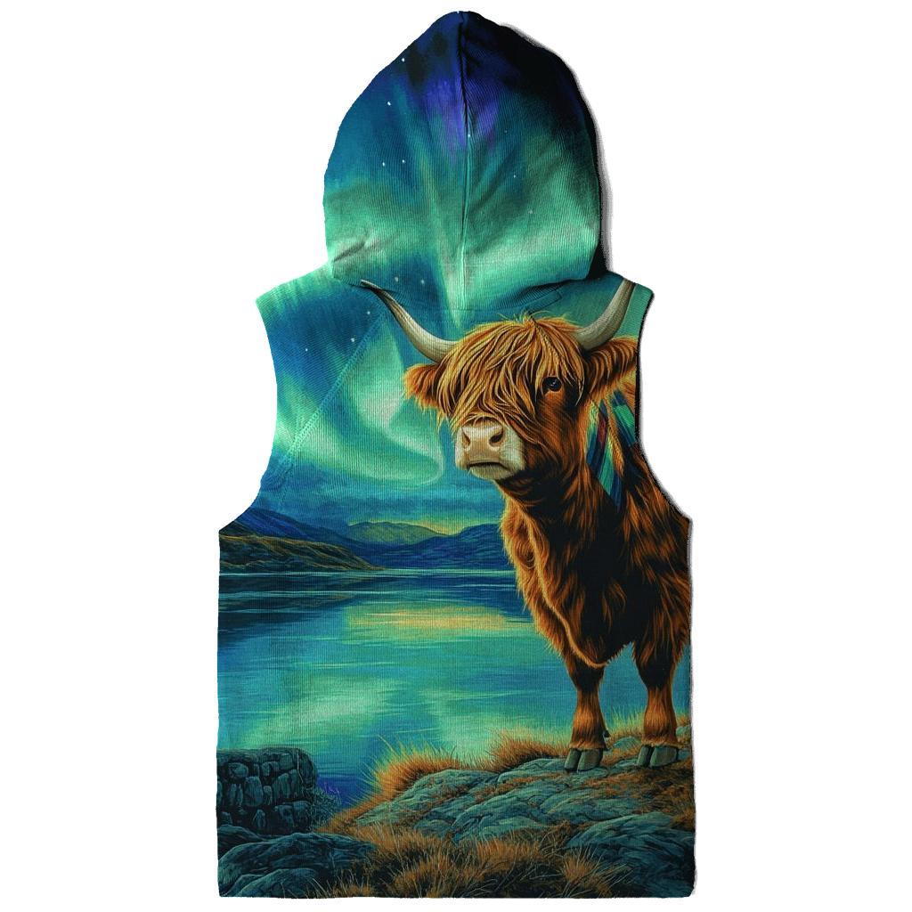 Highland Cow Under The Aurora Tartan Sky hoodie trends